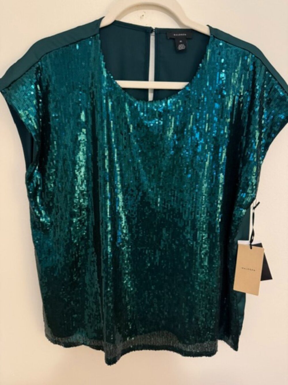 Halogen Emerald Sequin Party Top